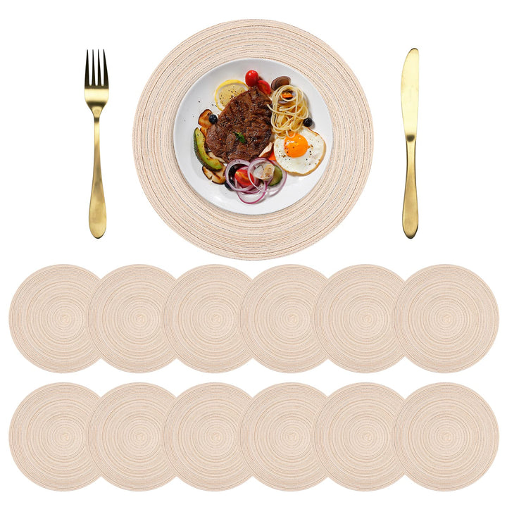 Platzsets Rund Beige Geflochten Tischsets 12er Set Hitzebeständigem Tisch Tischsets Waschbar für Küc