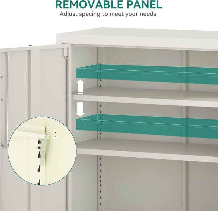 YITAHOME Aktenschrank Abschliessbar, Metallschrank mit 2 Verstellbare Einlegeböden, Büroschrank Stah