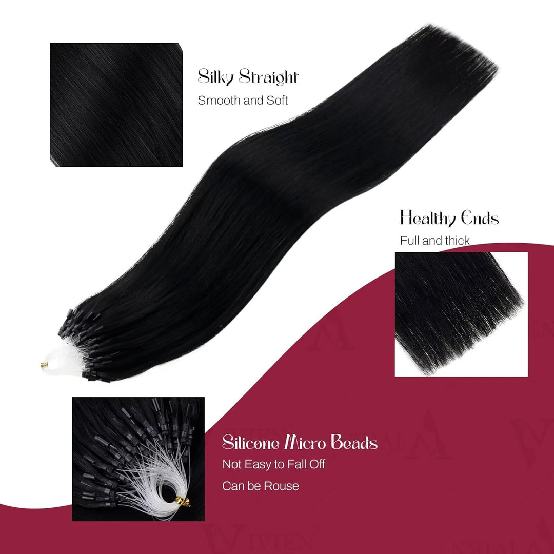 Vivien Schwarz Microring Extensions Echthaar 60 cm Natürlich Extensions Echthaar Micro Loop Tiefschw
