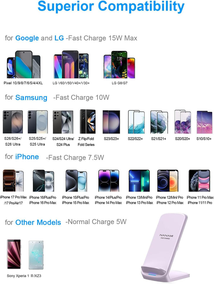 NANAMI Wireless Charger mit 20W PD Netzteil, 15W Induktive Ladestation Set | Für iPhone 17/16/15/14/