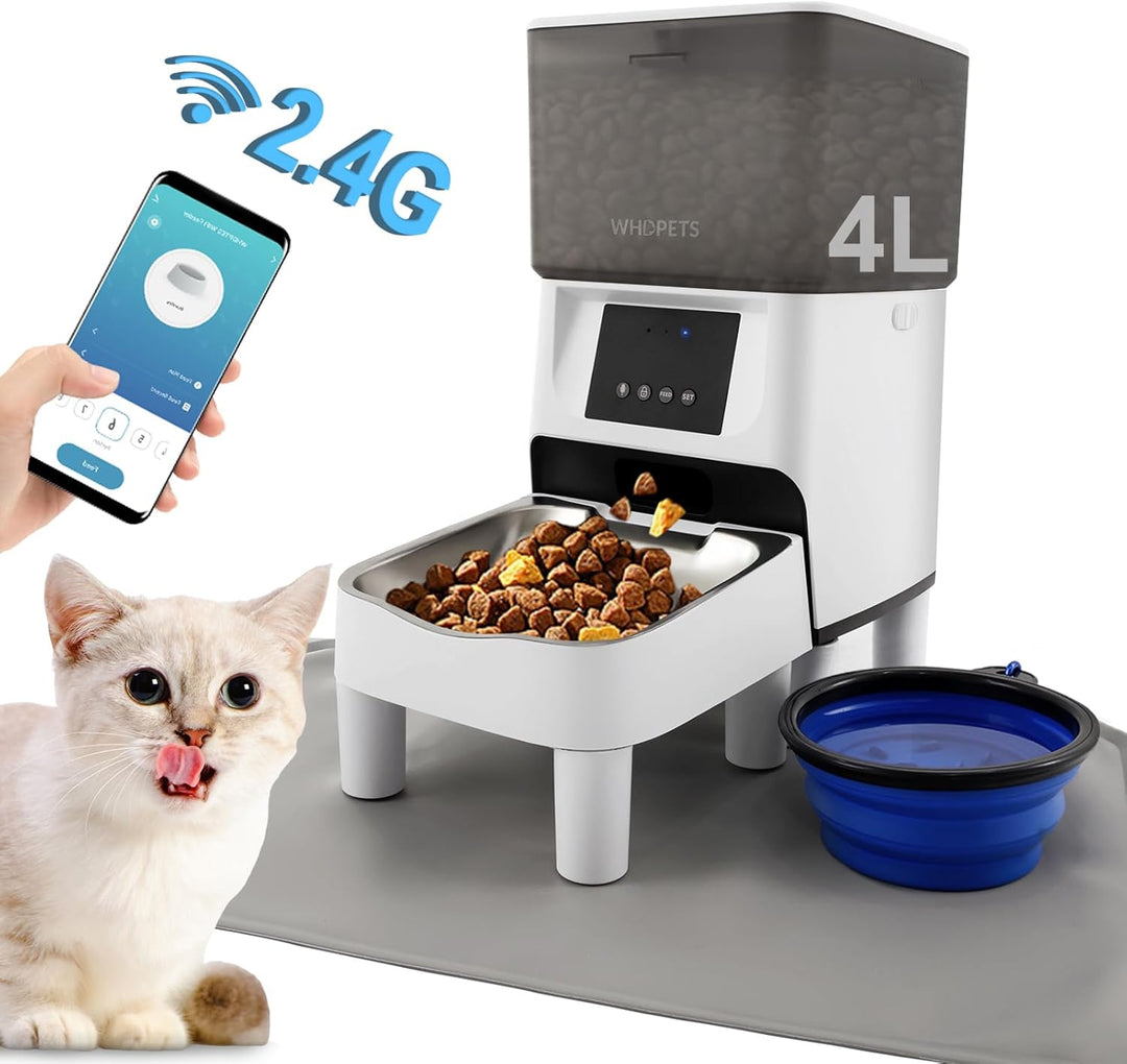 Futterautomat für Katze und Hund, WiFi Automatischer Futterspender mit Edelstahlnapf für Trockenfutt