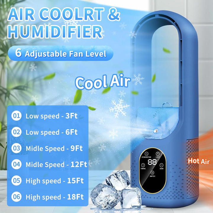 3-in-1 Mini Klimaanlage, 2026 Upgraded Tragbarer Luftkühler mit 6 Geschwindigkeiten, Sprühfunktion,