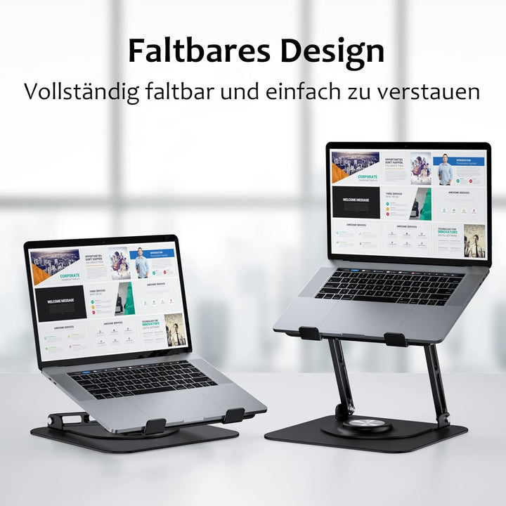 JOYEKY 360° Drehbarer Laptop Ständer, Faltbarer Tragbar Laptopständer aus Aluminium, Höhenverstellba