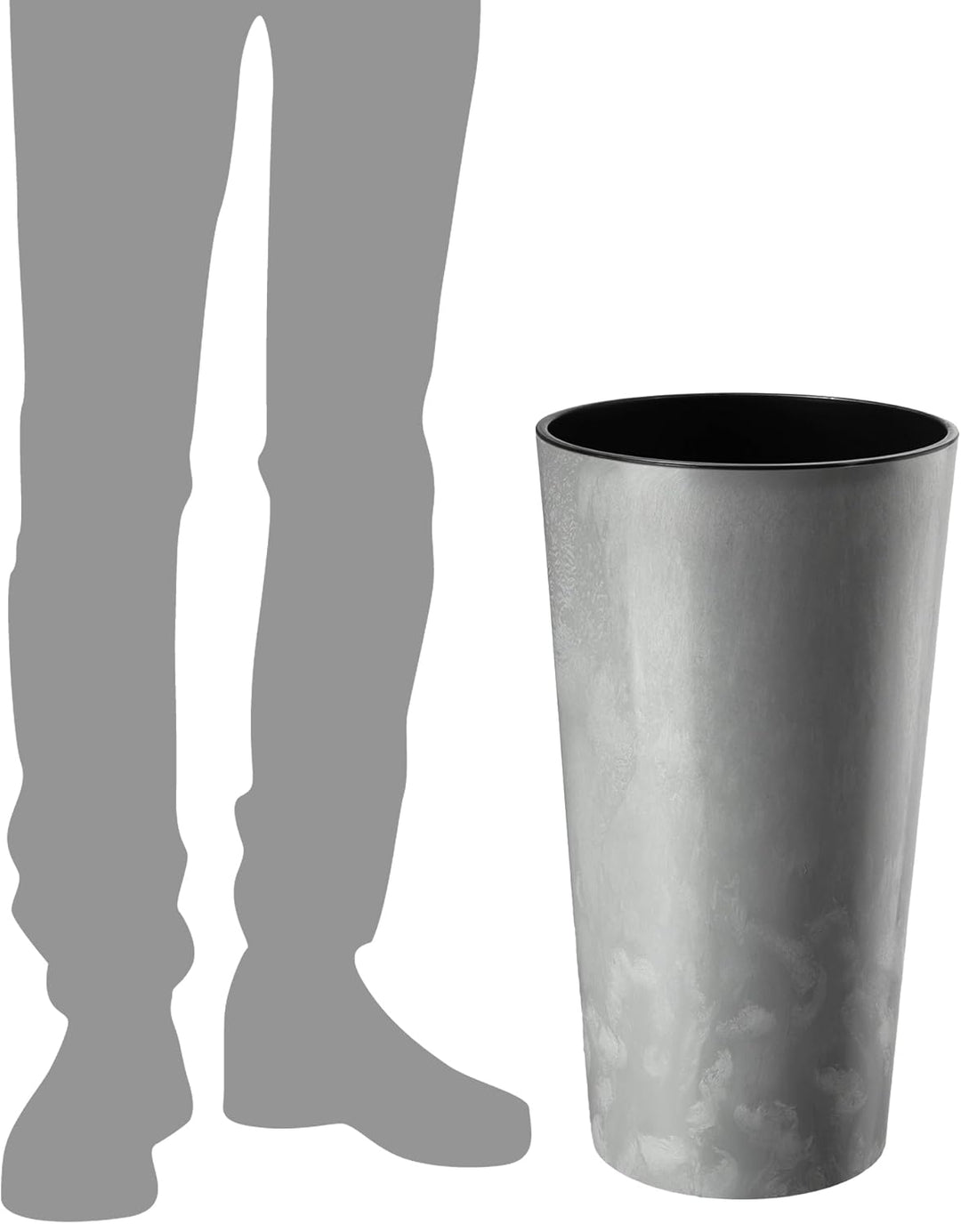 KADAX Pflanzkübel mit Innentopf Grau Ø 19.5 cm, Höhe 36.8 cm – Moderner Pflanztopf mit Einsatz, Blum