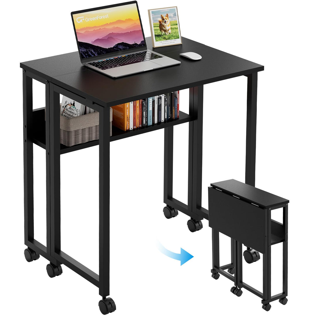 GreenForest Kleiner Schreibtisch Klappbar, 63 cm Klappschreibtisch mit Rollen, Einfache Montage Klap