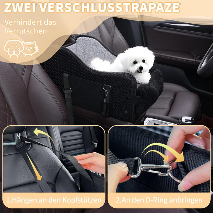 Hunde Autositz für Kleine Hunde & Katzen - Sicher auf Rücksitz, Beifahrersitz & Mittelkonsole mit Do