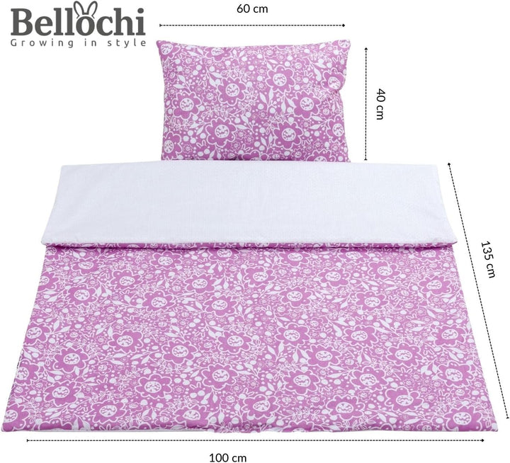 Bellochi Kinderbettwäsche 100x135 aus 100% Baumwolle, Kinderbettdecke 100x135 Set mit Kissen, Kinder