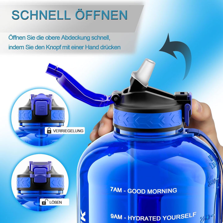 3 Liter Trinkflasche mit Strohhalm Uhrzeit Zeitmarkierung Gym Flasche BPA Frei für Sport Fitness (Du
