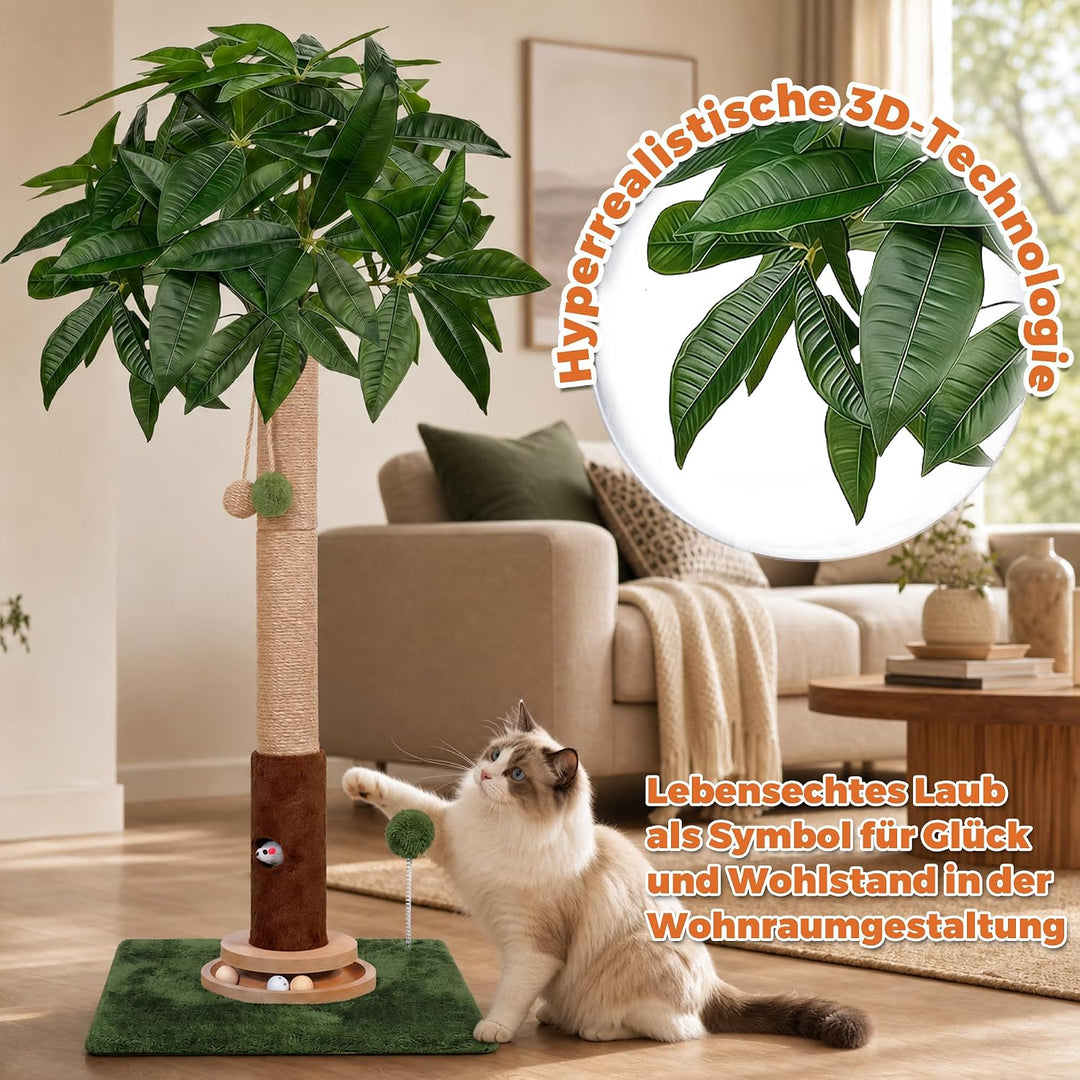 Fantasreen 88cm Kratztonne mit Trackball und Spielzeug, Grün | Kratzsäule für aktive Katzen. Mit Tra