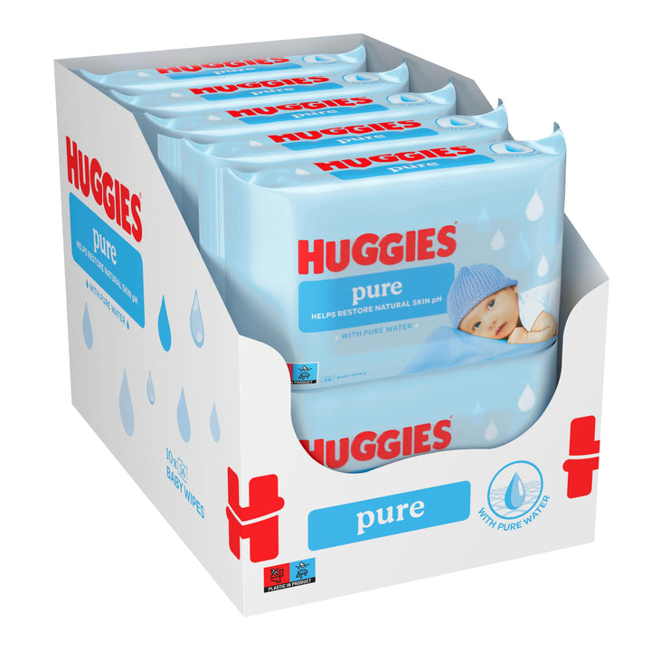 Huggies Pure, Babytücher, 18 Packungen (insgesamt 1008 Tücher) — 99 Prozent reines Wasser — parfümfr