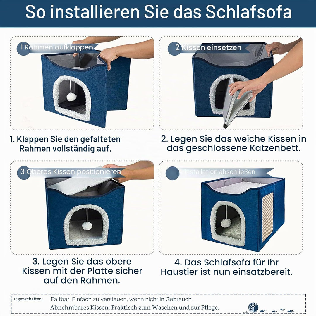 FURRYPAWS Katzenhöhle - Gemütliches Katzenhaus für drinnen und draussen, Ideal als Katzenhaus Indoor