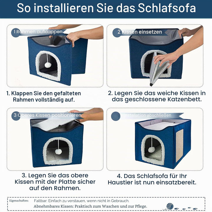 FURRYPAWS Katzenhöhle - Gemütliches Katzenhaus für drinnen und draussen, Ideal als Katzenhaus Indoor