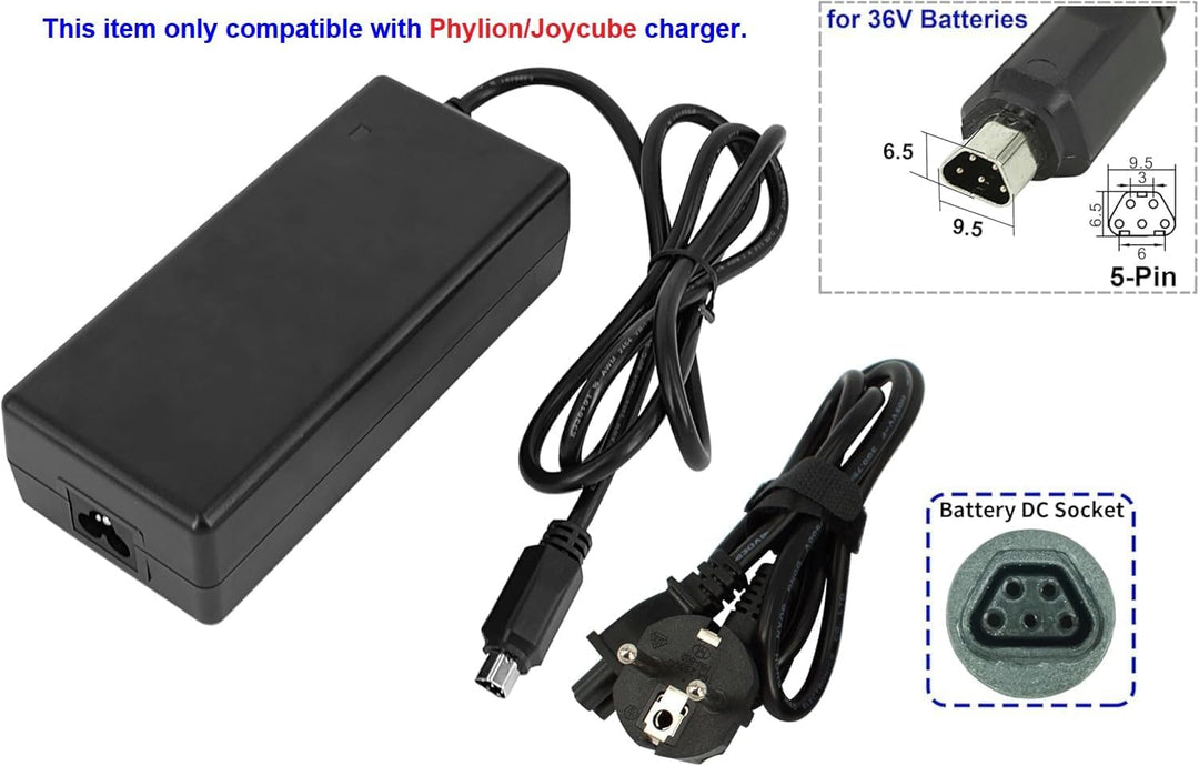 PowerSmart® 42V Netzteil 2A Ladegerät für 36V Phylion/Joycube Akkus, 5-Pin