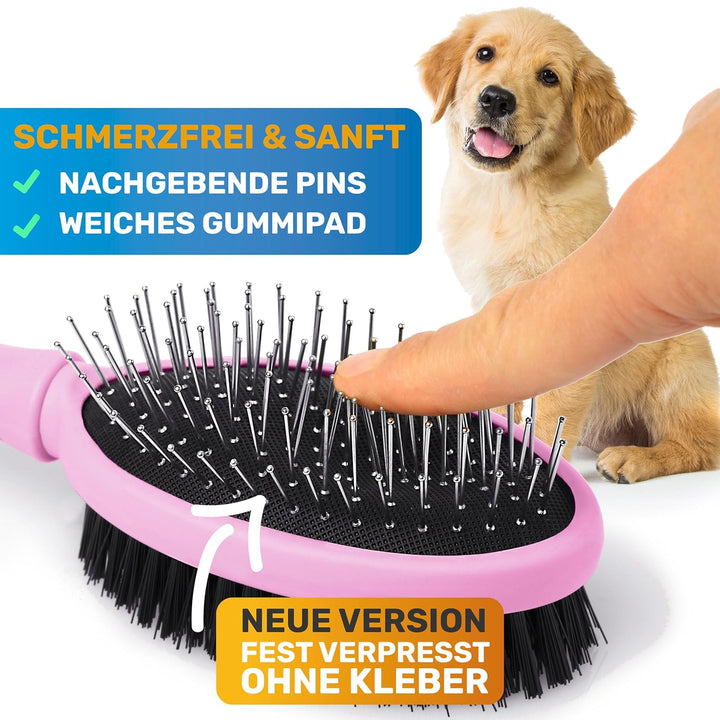 BluePet 2in1 Hundebürste für Langhaar & Kurzhaar Auch für Welpen & Katzen I Glätten, Entwirren, Ausb