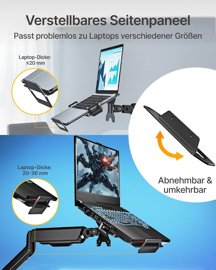 monTEK Verstellbare Laptop Ablage für Monitorarm, universeller 75x75/100x100 VESA Laptop Halterung v