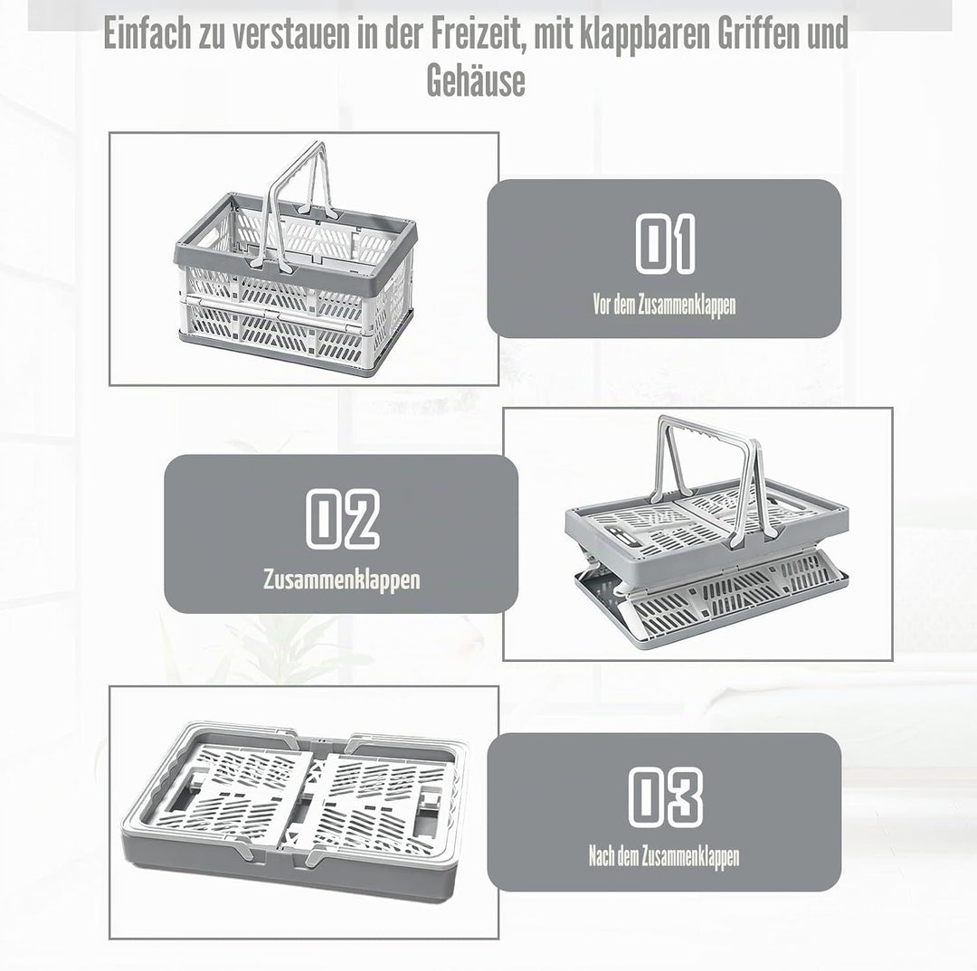 Klappkorb Faltbar, 2er Set Klappbox Klein mit Henkel 19 L Grau, Multifunktionaler Aufbewahrungskorb