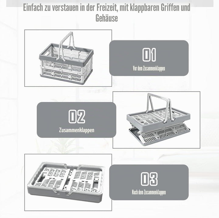 Klappkorb Faltbar, 2er Set Klappbox Klein mit Henkel 19 L Grau, Multifunktionaler Aufbewahrungskorb