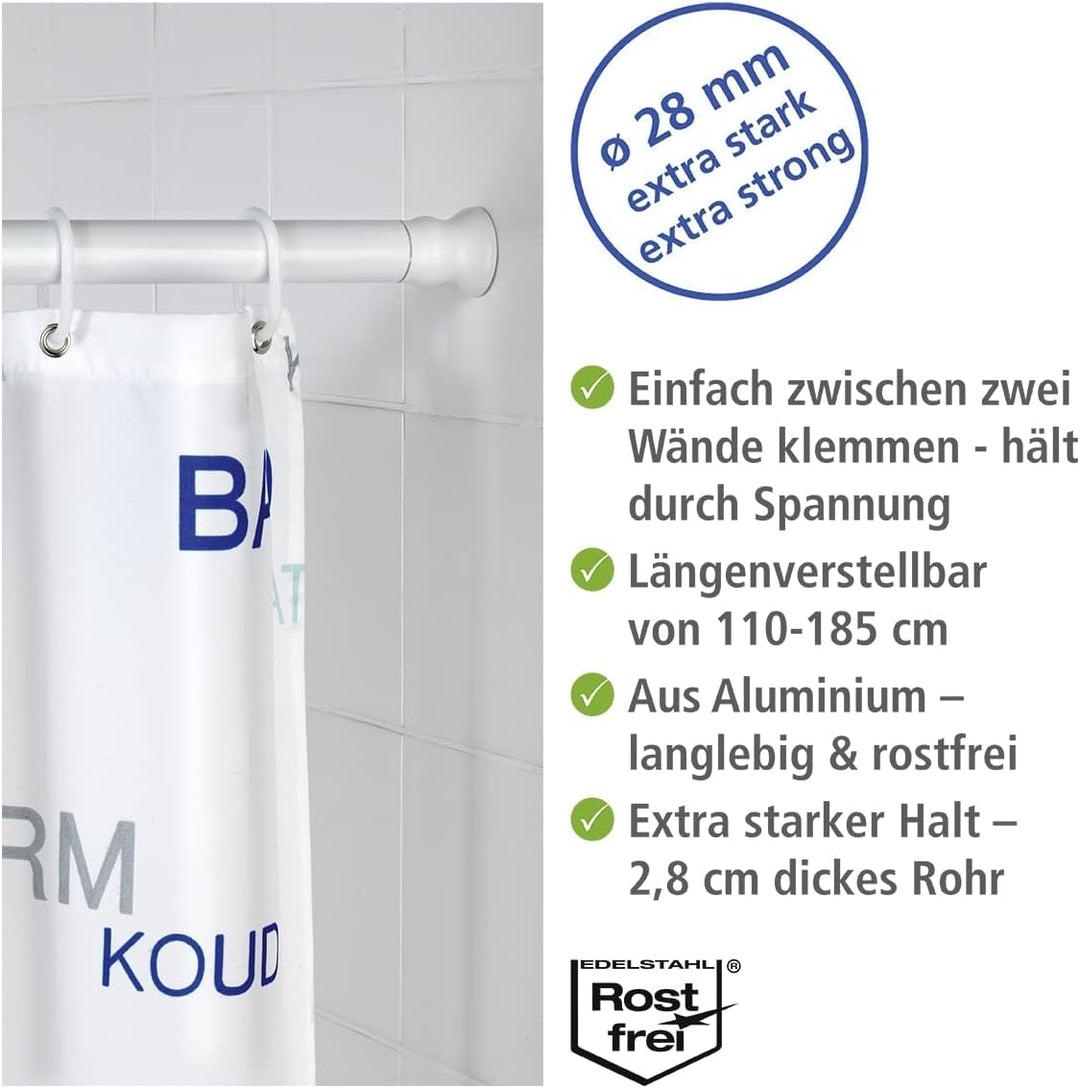 WENKO Teleskop-Duschstange, ausziehbare Duschvorhangstange zum Klemmen ohne bohren,aus rostfreiem &