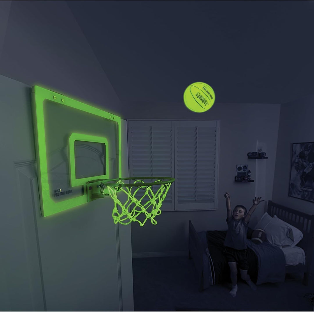 SKLZ Pro Mini Basketballkorb - Indoor Basketballkorb mit Ball Single Mitternacht/leuchtet im Dunkeln