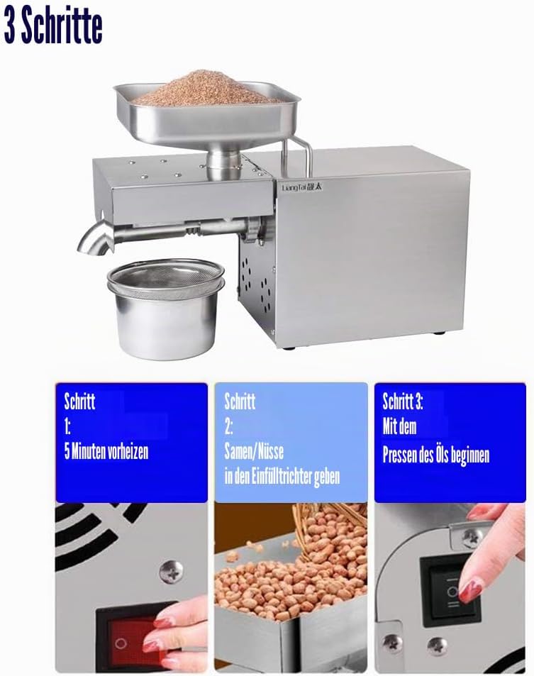 Automatische Ölpresse 1500W Extractor Oil Expeller für Leinsamen Erdnuss Hanfsamen Sesam Sonnenblume