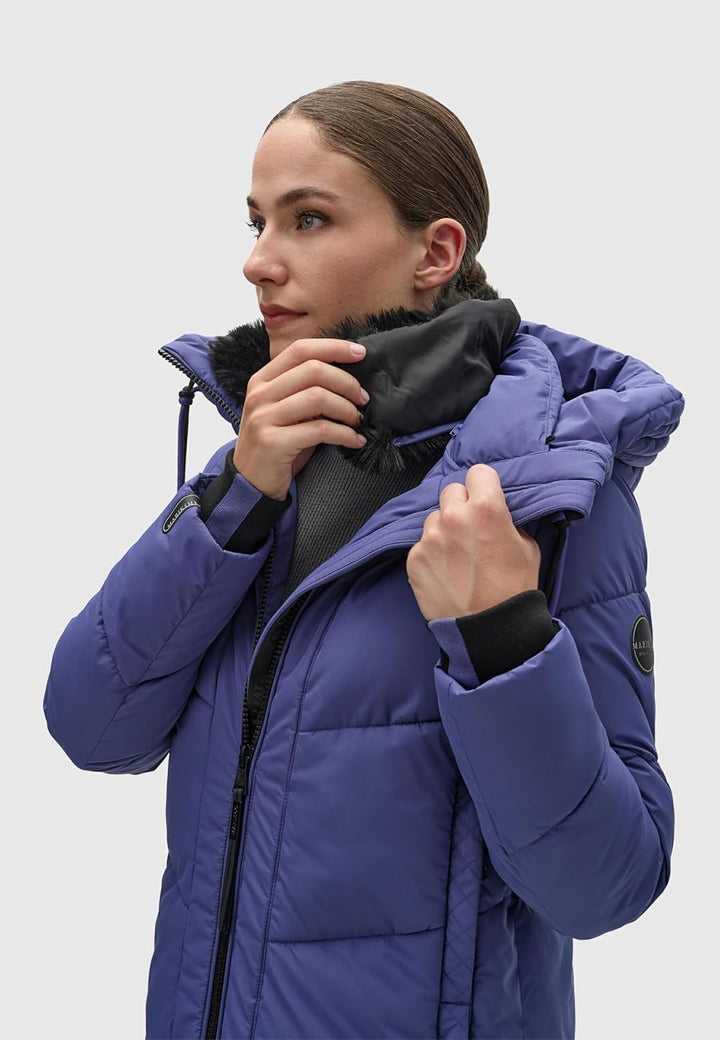 MARIKOO Damen Wintermantel Warmer Steppmantel lang mit Verstellbarer Kapuze und hohem Kragen Nadaree
