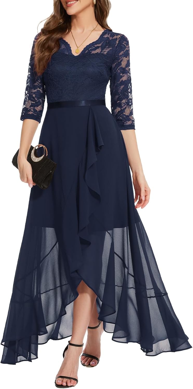Bbonlinedress Abendkleider elegant für Hochzeit Spitzenkleid Chiffon Hi-Lo Kleid Brautjunferkleid Br