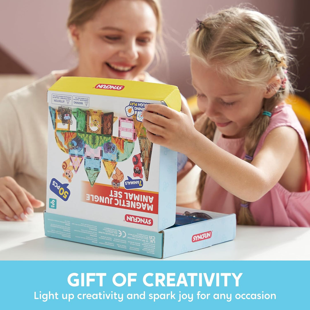 SYNCFUN Magnetische Bausteine,50 Teile Tieren Magnetische Blöcke Bauspielzeug,STEM Magnet Spielzeug