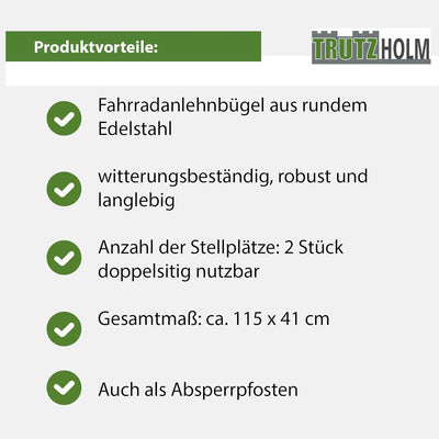 TRUTZHOLM Fahrradanlehnbügel 115x41 cm Edelstahl zum Einbetonieren Anlehnbügel Anlehnständer Poller