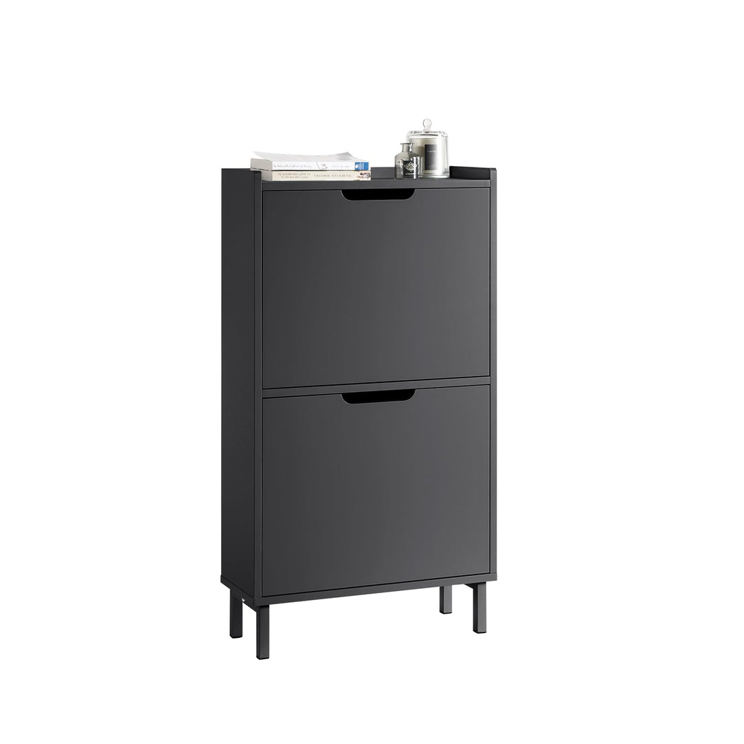 SoBuy Schuhschrank schmal mit 2 Klappen Platzsparender Schuhkipper Hoch Kommode Schuhregal geschloss