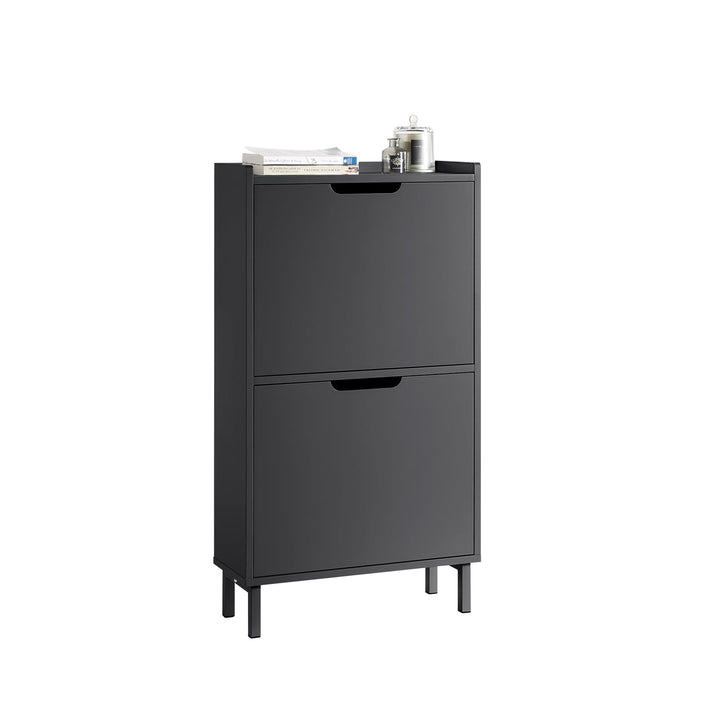 SoBuy Schuhschrank schmal mit 2 Klappen Platzsparender Schuhkipper Hoch Kommode Schuhregal geschloss