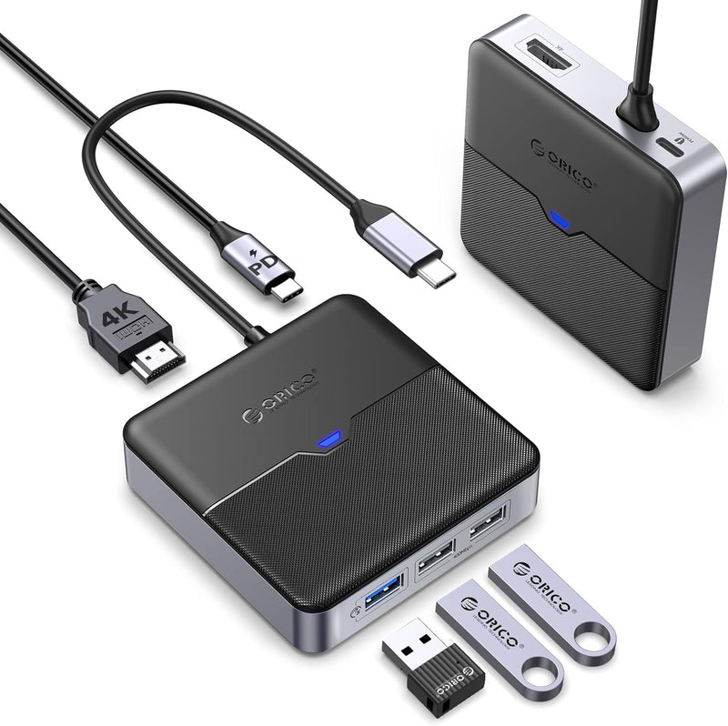 ORICO USB C Hub 5 in 1 Docking Station mit 4K HDMI, PD 60W, 5 Gbps USB A 3.0, 2 Ports USB A 2.0, Typ