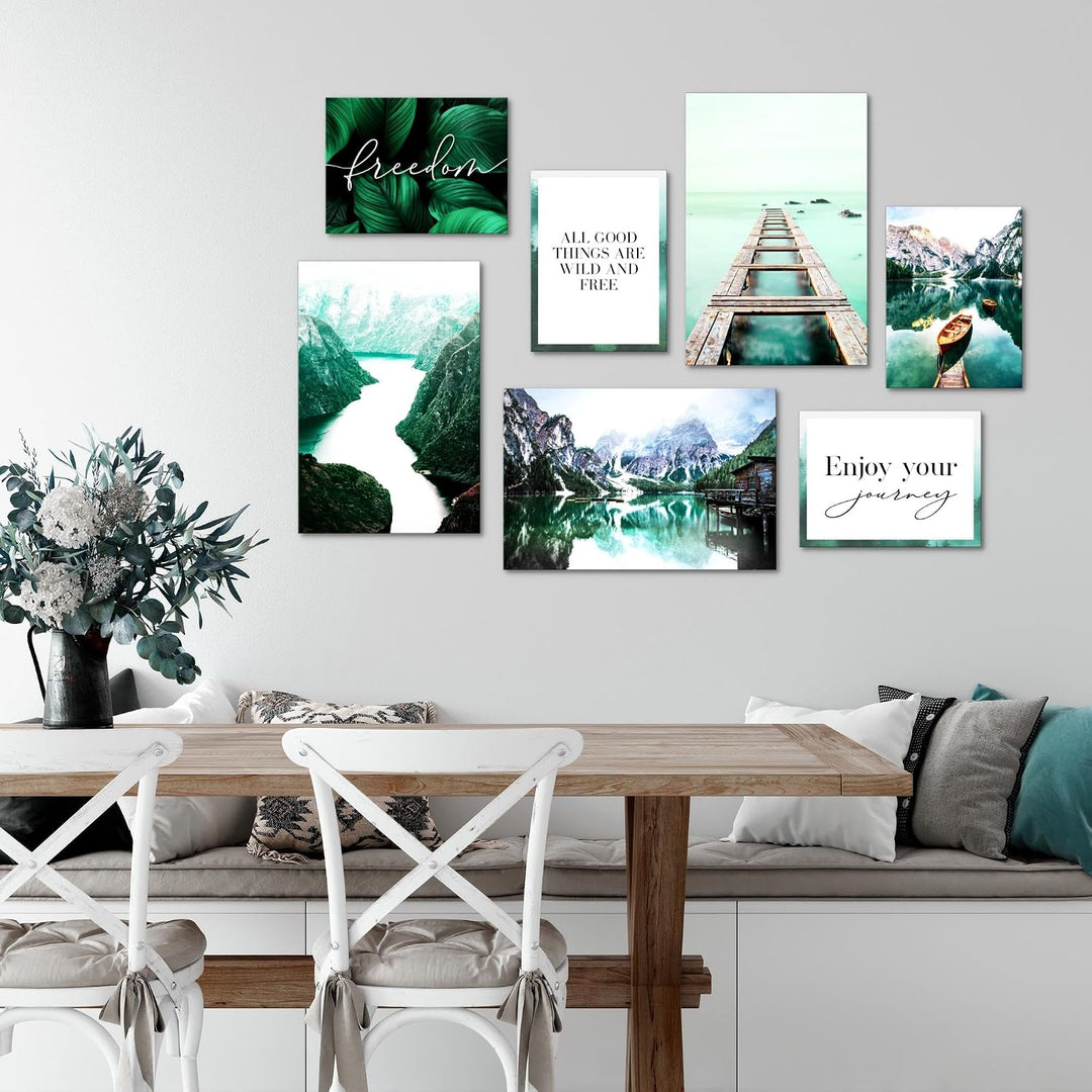 Novart Wandbilder Berge und See - KOMPLETT AUFHÄNGFERTIG - Natur Türkis Wohnzimmer Schlafzimmer - 7