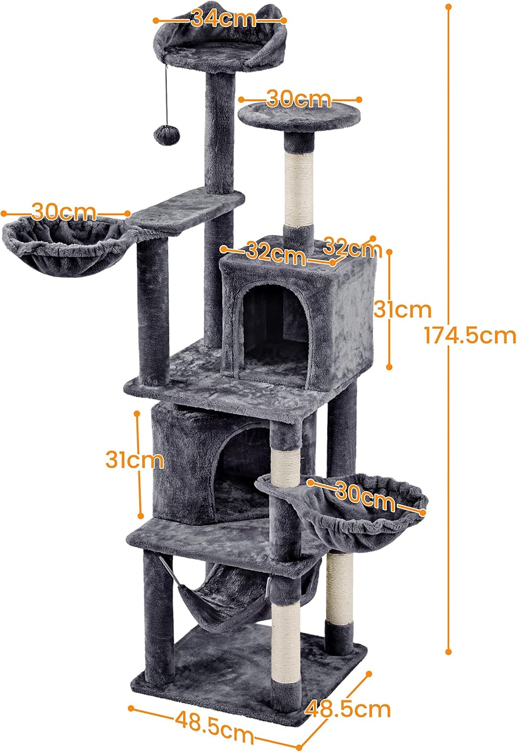 Yaheetech XXL Katzenkratzbaum 175 cm deckenhoch Kratzbaum für 3-4 Katzen, Stabil Kletterbaum mit Sis