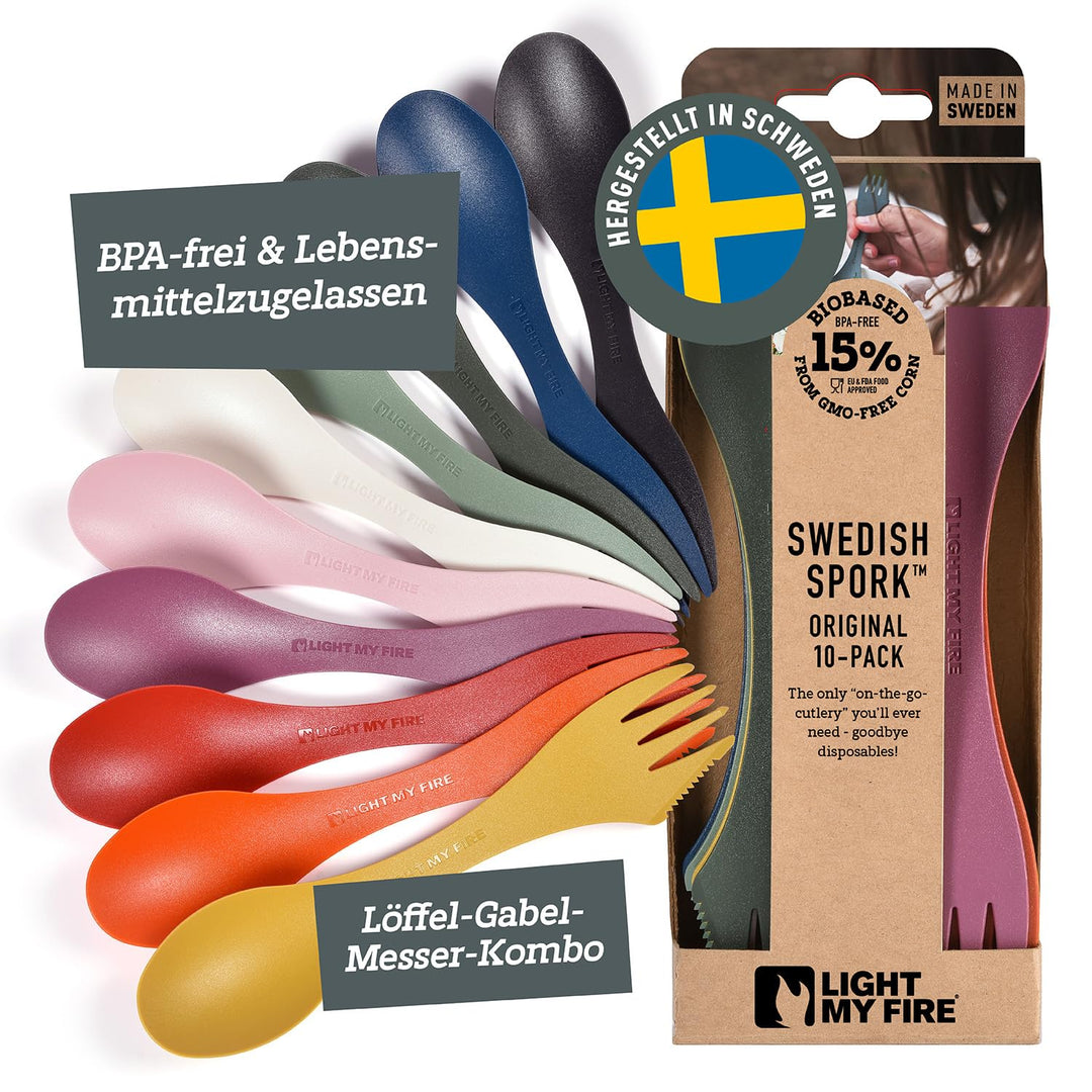 Light my Fire Spork Original Göffel 4er/10er Pack – 3-in-1 Campingbesteck – Löffel, Gabel, Messer Re