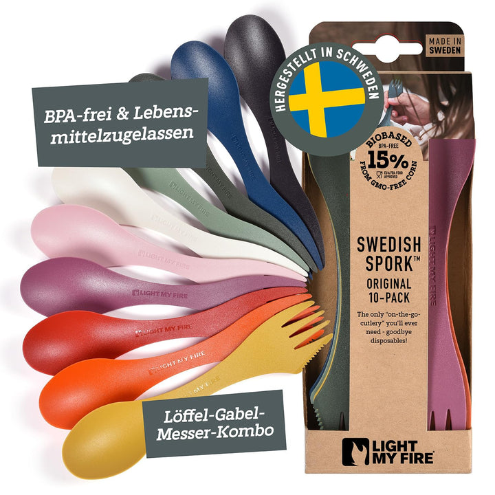 Light my Fire Spork Original Göffel 4er/10er Pack – 3-in-1 Campingbesteck – Löffel, Gabel, Messer Re