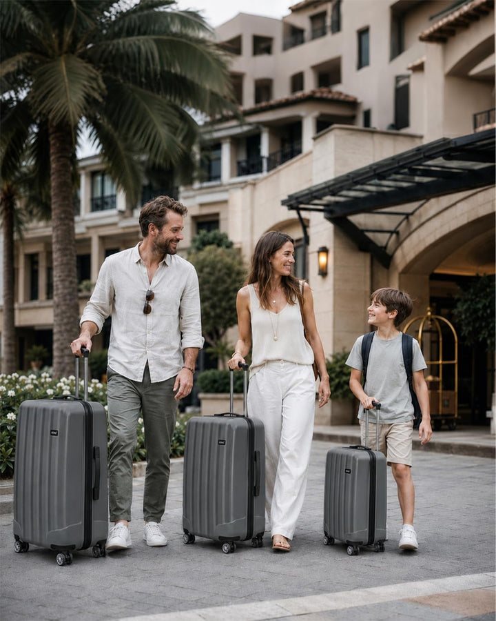 KONO Hartschale Gepäck Leichten ABS Reisekoffer Rollenkoffer 4 Rollen Grau L, Grau L