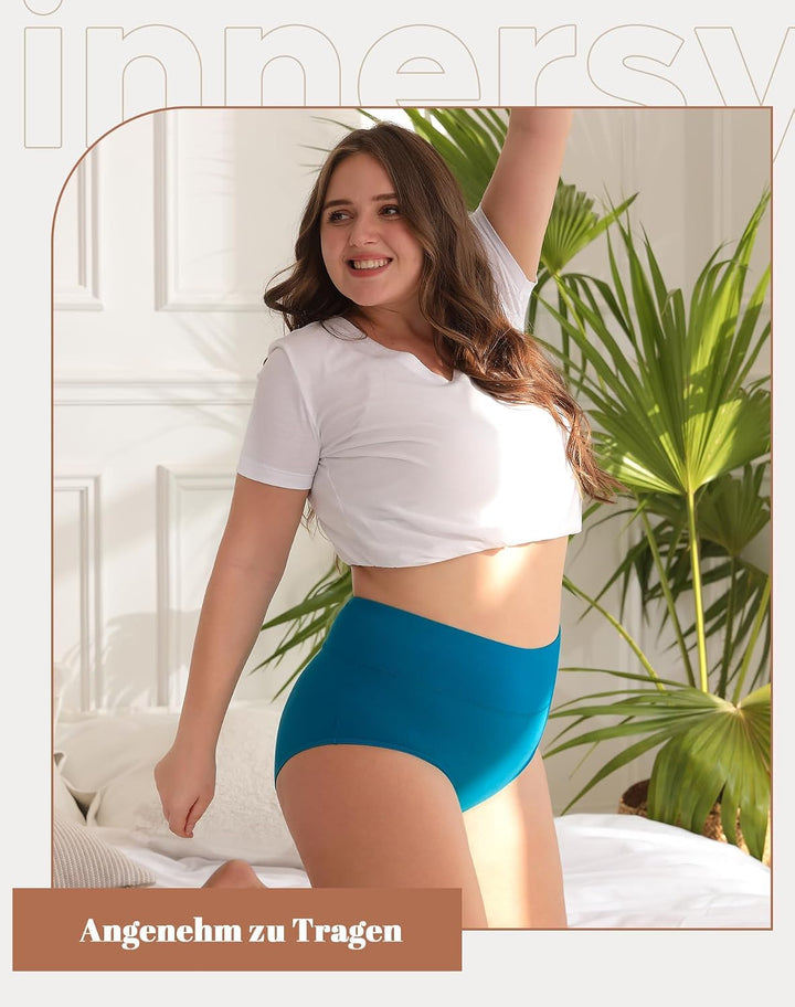 INNERSY Unterhosen Grosse Grössen Damen Taillenslip Baumwolle High Waist Slip (44-62) 4er Pack 44-46
