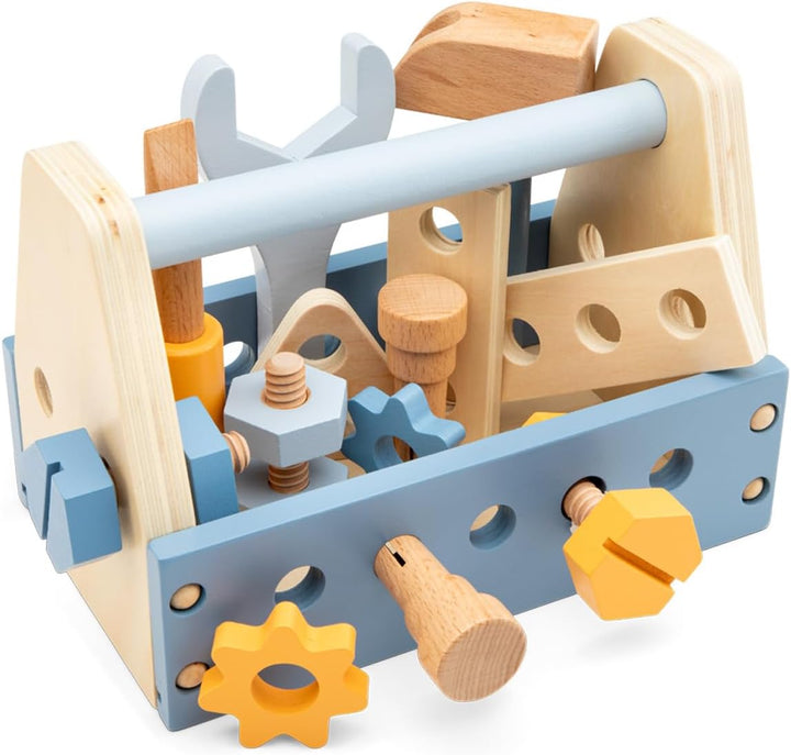 Woet® Holz Werkzeugkoffer Kinder, Spielzeug Werkzeug Set, Rollenspiel Baustelle, Schrauben und Mutte