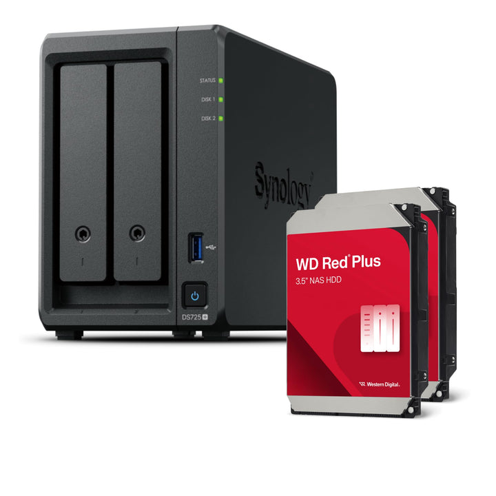 Synology DS725+ 4TB Bundle Western Digital (WD Red Plus 2X 2TB) 2 Bay Plus Serie mit Ryzen R1600, 4G