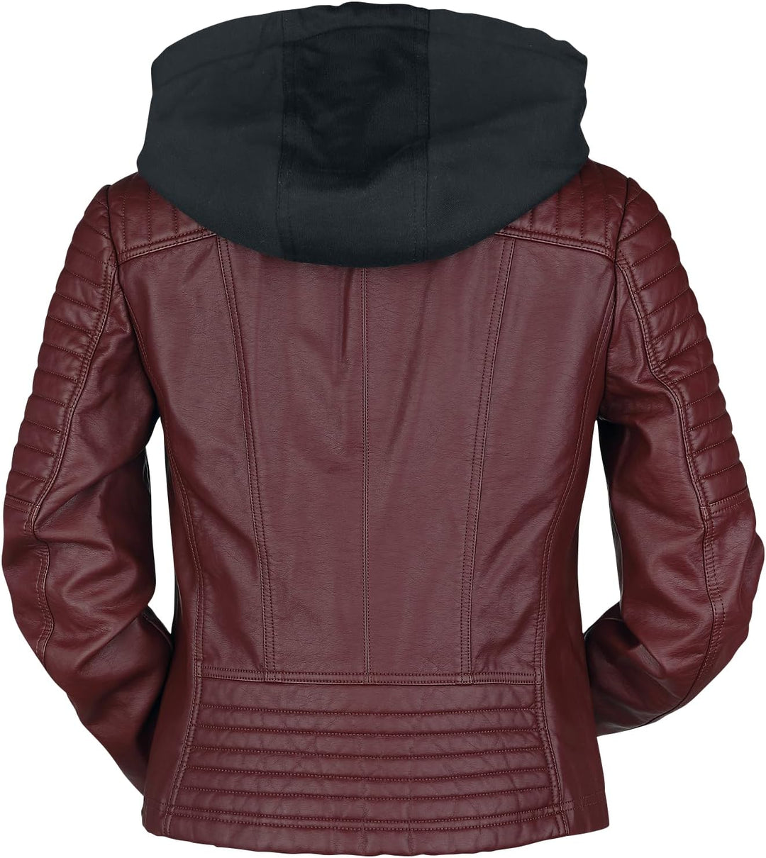 Black Premium by EMP Damen rote Kunstlederjacke mit Kapuze S dunkelrot, S dunkelrot
