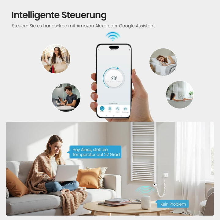 Heilmetz Smart WiFi Badheizkörper Elektrisch 120x60cm Elektrischer Handtuchtrockner mit Thermostat u