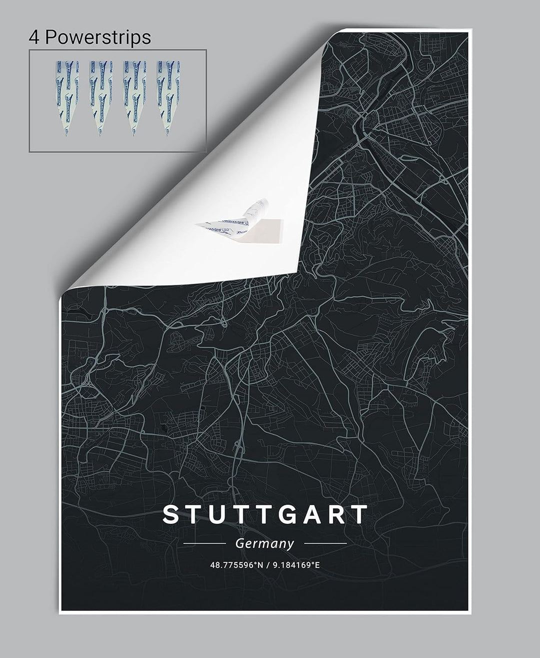 wandmotiv24 Poster als Wanddeko, Grösse Din A2, Strassen Karte Stuttgart, Deutschland, Schwarz, Mode