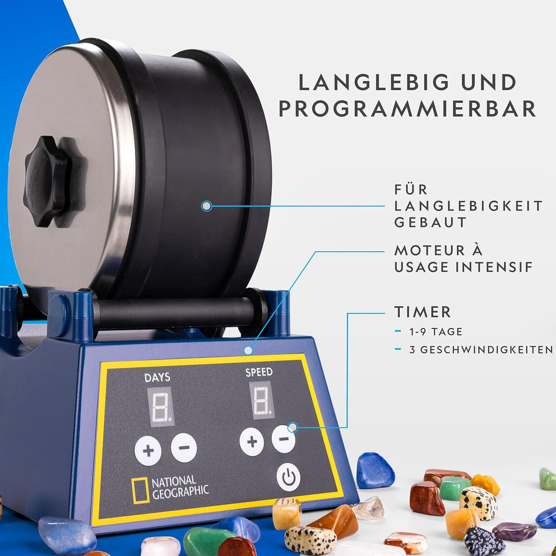 National Geographic Steintrommel-Set - Extra grosse 1,36 kg Kapazität, 1,36 kg ungeschliffene Edelst
