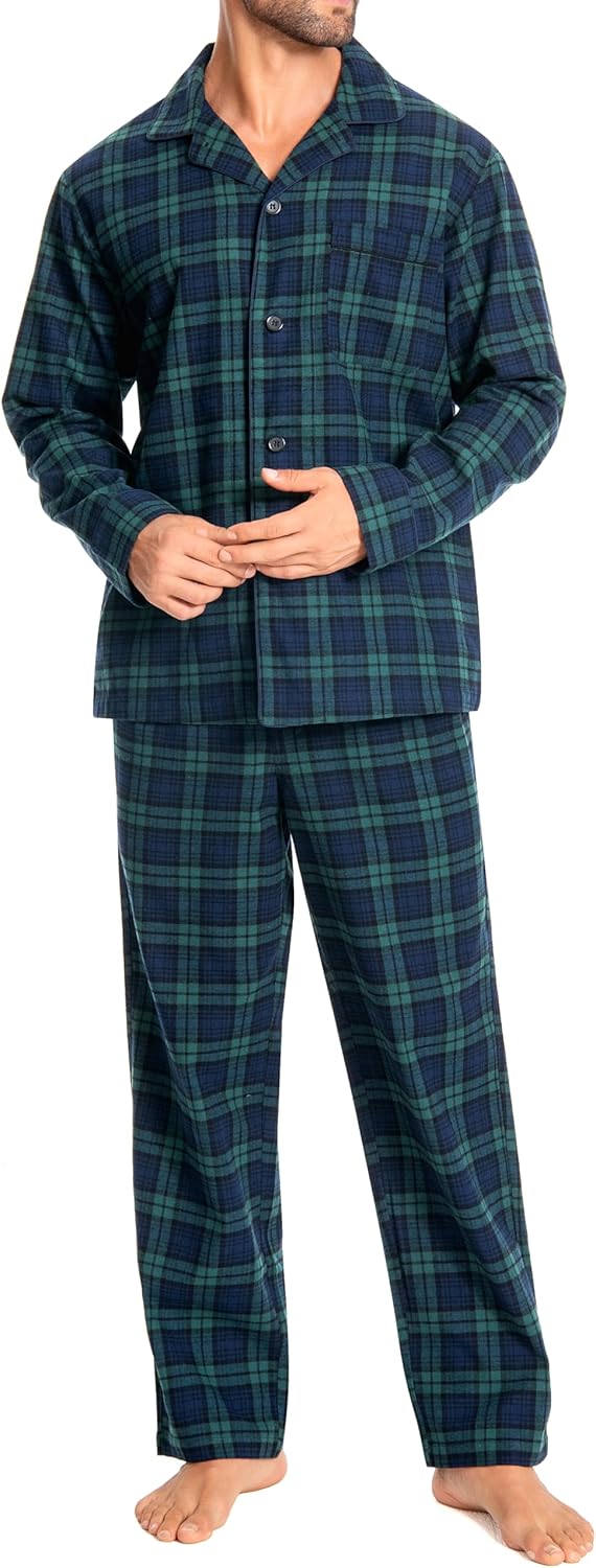 Nutria Herren Schlafanzug Flanell, 100% Baumwolle Karierter Pyjama Set Weich Warm Loungewear Nachtwä