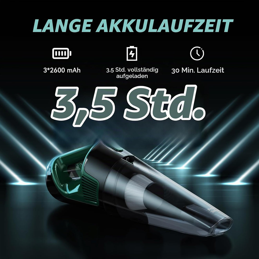 Minthouz Handstaubsauger Akku 9000PA, 120W Autostaubsauger LED-Licht, 30 Min Laufzeit Schnellladung,