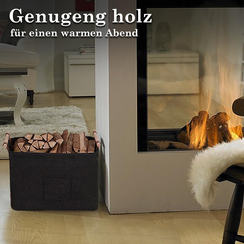 Pynhoklm® Kaminholzkorb 60L Holzkorb für Kaminholz 4mm dicker Filzkorb Brennholzkorb Kaminkorb mit H