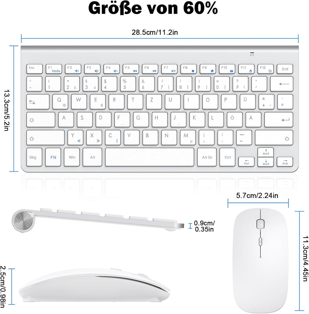 PINKCAT Mini Tastatur Maus Set Kabellos 2.4 GHz Kabellose Tastatur und Maus Ergonomisch Slim Tastatu