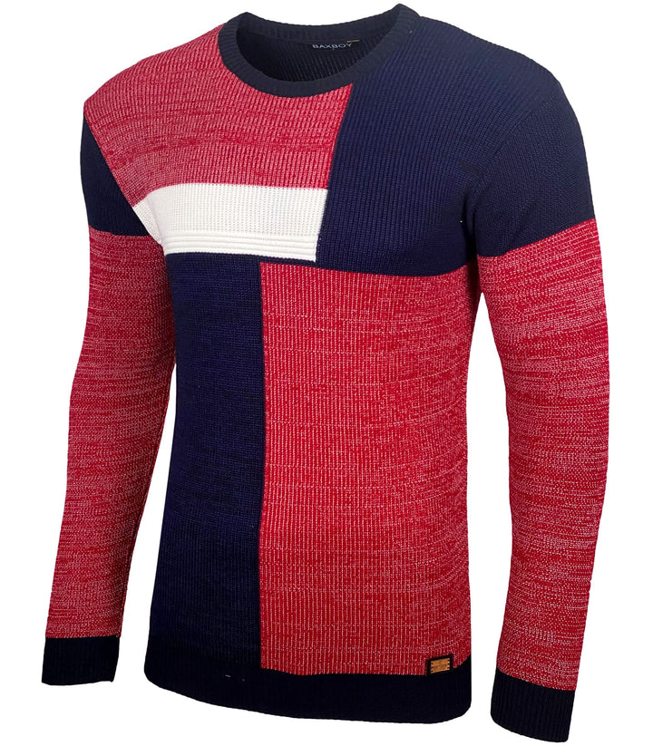 Baxboy Herren Pullover Slim Fit Rundhals Strick-Pullover Rundkragen Moderner Männer schwarzer Pulli