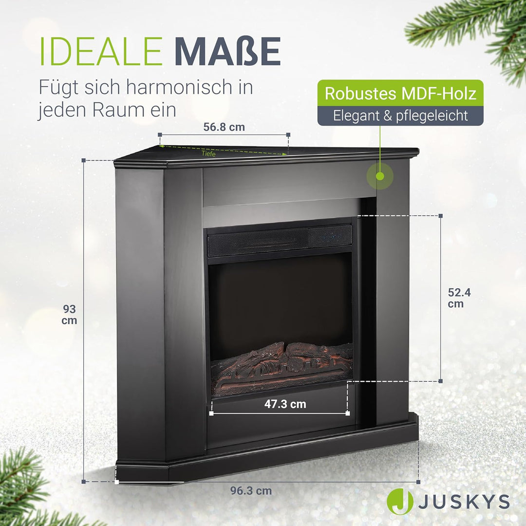 Juskys Elektrokamin 1000 / 2000 W mit Heizung, Kaminfeuer, Flammeneffekt, Fernbedienung, LED Beleuch