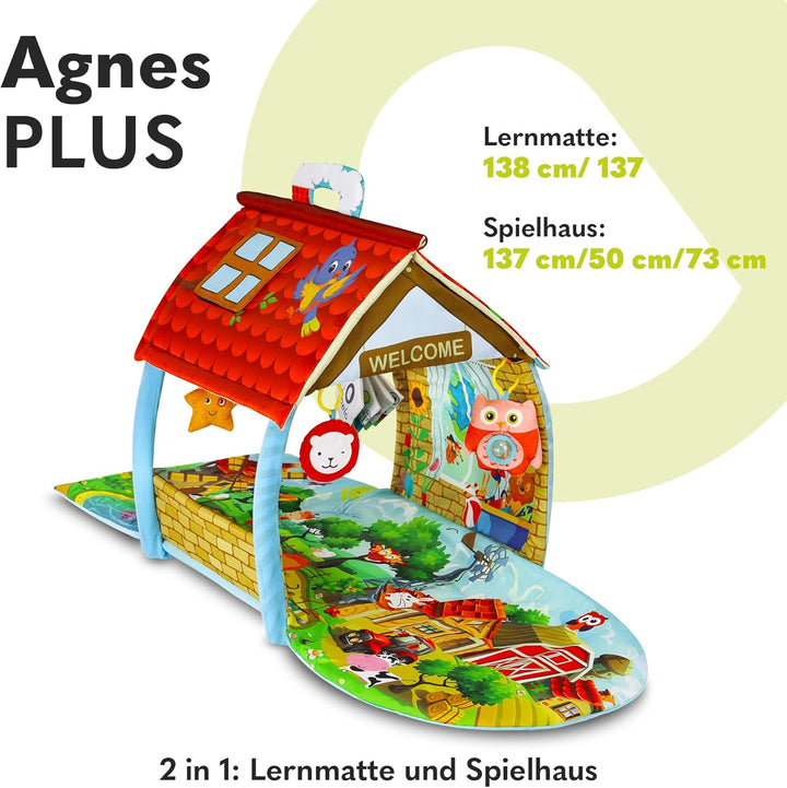 LIONELO Agnes Plus 2in1 Krabbeldecke für Baby, Spielmatte Baby, 2 Spielbögen, Spielhaus, Stoffbuch,